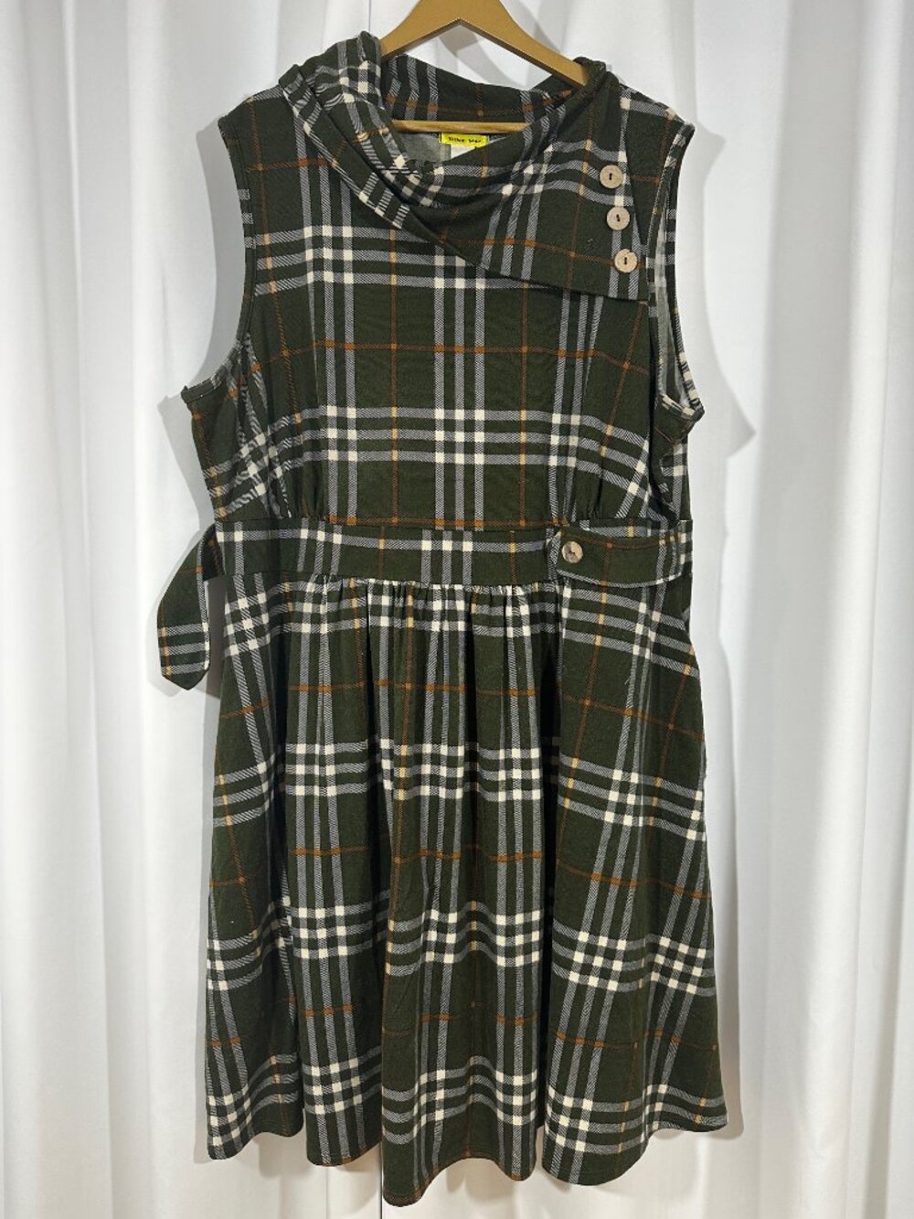 Yellow Star 3X Plaid Dress Green Cowl Neck Swing Dress Plus Size
